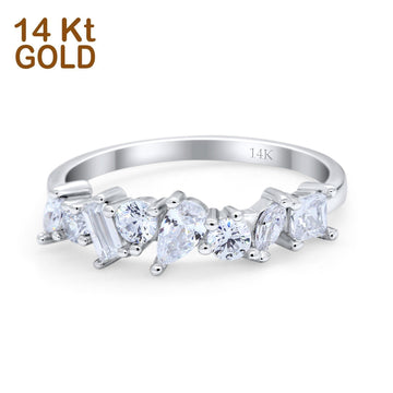 14K White Gold Art Deco Wedding Ring Baguette Eternity Simulated Cubic Zirconia Size-7